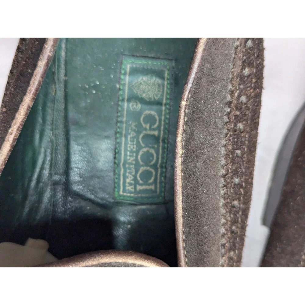 GUCCI VINTAGE brown suede leather mens 42 1/2 Italy Italian tassle loafers shoes